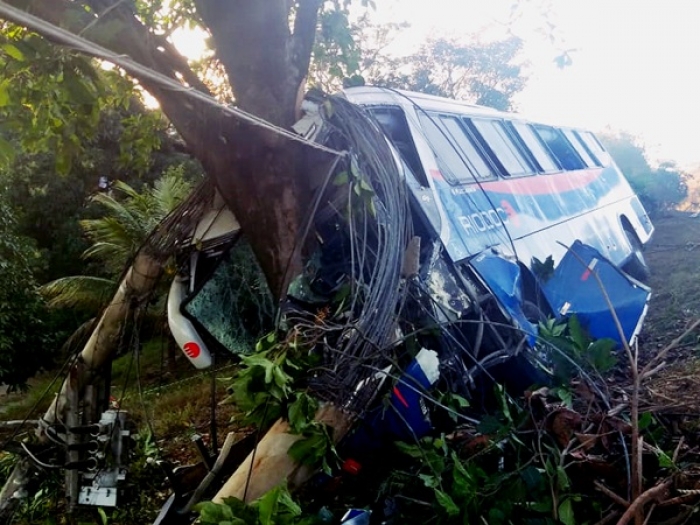 Ônibus da Viação Rio Doce bate em árvore e deixa feridos em Além Paraíba
