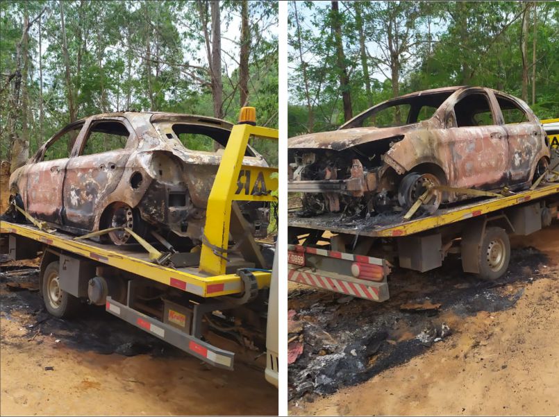 Carro é encontrado incendiado em estrada rural de Cataguases