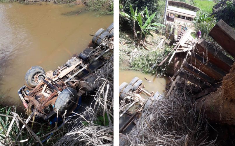 Ponte desaba e caminhão cai em riacho no distrito de Sereno
