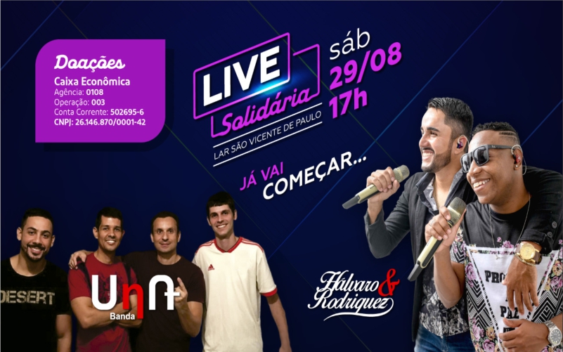 Tarde de sábado tem live em benefício do Lar São Vicente de Paulo