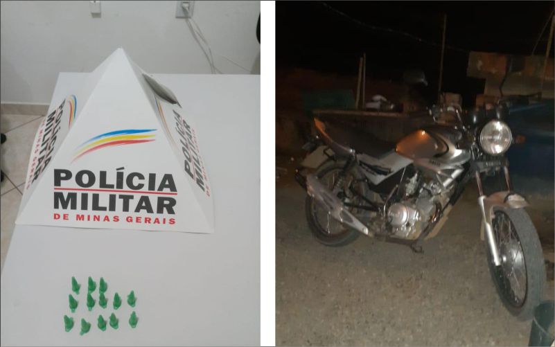 PM de Astolfo Dutra apreende droga, recupera motocicleta e prende um suspeito