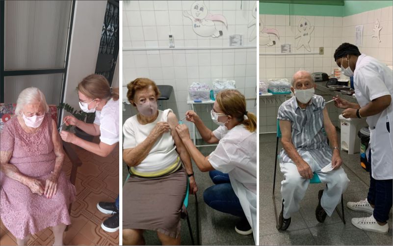 Idosos de 105, 102 e 98 anos são vacinados em Cataguases