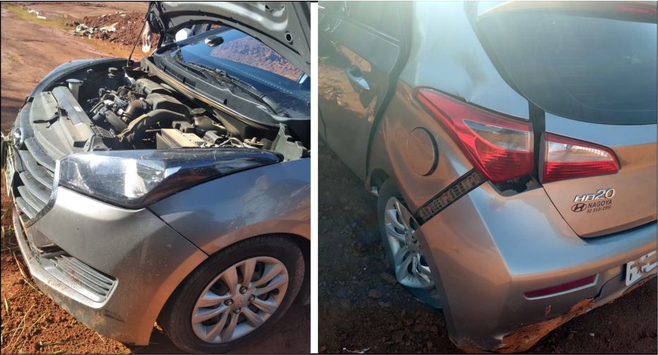 Carro sai da pista e cai no barranco na estrada que liga a Miraí