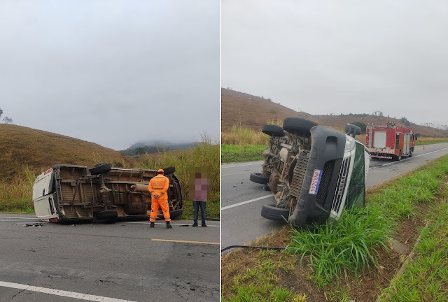 Van tomba na BR-116, próximo a Além Paraíba, com dois passageiros