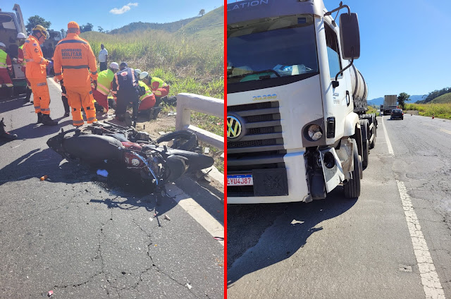 Jovem morre em colisão entre motocicleta e carreta