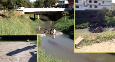 Na montagem três ângulos diferentes do acidente com o detalhe do local em que o carro bateu antes de cair no rio