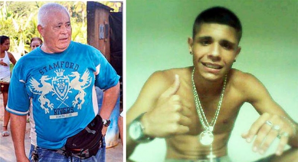à esquerda, Cláudio, o pai da vítima, que chegou sem vida ao Hospital de Cataguases