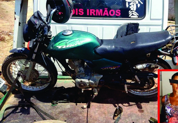 Lucas (no detalhe) foi preso usando a moto que teria roubado em Aracati