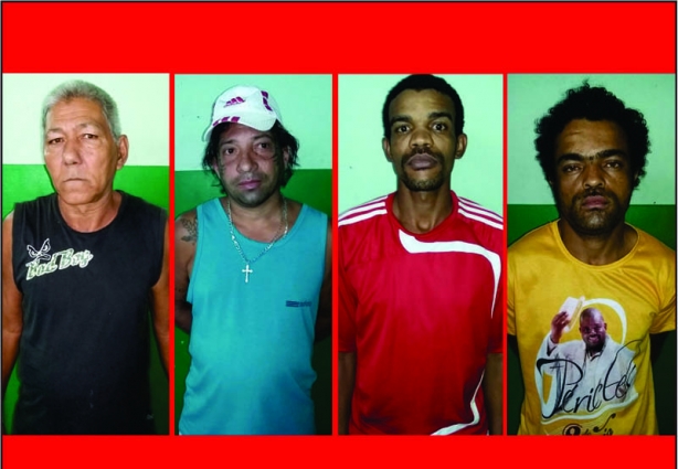 Policiais militares prenderam nesta manhã estes quatro homens que estavam foragidos da justiça 