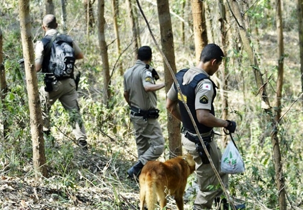 Cães farejadores e policiais embrenharam-se pelo mato em busca de Bolinha neste fim de semana
