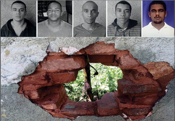 Os presos foragidos são, da esquerda para a direita: Luiz Felipe, Carlos Henrique, João Paulo, Paulo Victor e Luiz Fabiano