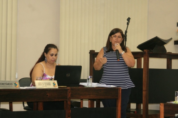 Neusa Martins, contadora do Legislativo Municipal, durante sua explica&ccedil;&atilde;o cont&aacute;bil sobre os meses de novembro e dezembro de 2015