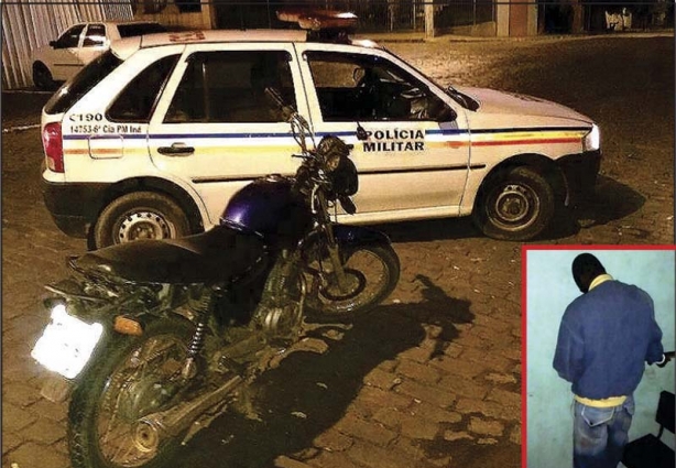 A moto furtada em Cataguarino foi localizada e apreendida na Praça Santa Rita e seu condutor também foi preso 
