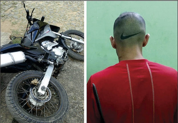 A motocicleta que foi usada na tentativa frustrada de Caio de fugir da polícia