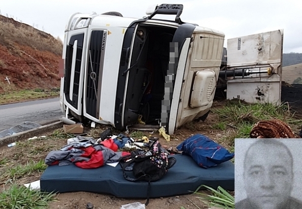 Nesta madrugada de sábado a carreta tombou em uma curva na Serra do Belvedere e o motorista não resistiu