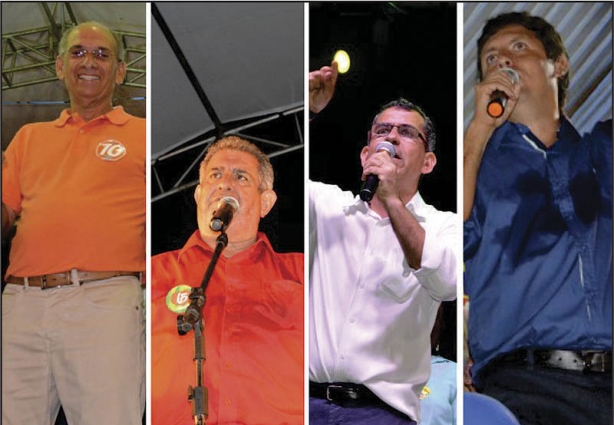 Os quatro candidatos a prefeito que realizaram comício na última noite de campanha enfrentaram a chuva mas mantiveram o otimismo