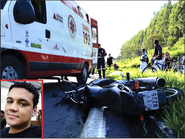 O motociclista, no detalhe da foto, morreu na hora, ao colidir com o caminh&atilde;o que vinha pela BR-116