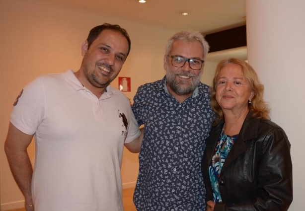 O Secretário de Cultura Fausto Menta com o anfitrião, Marco Andrade e a produtora cultural Maria Lúcia Braga, organizadora do Festival de Piacatuba