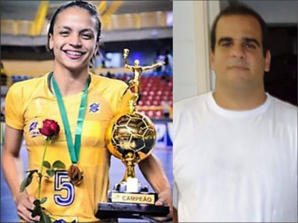 Rafaella, atleta da sele&ccedil;&atilde;o brasileira e seu primeiro treinador em Cataguases, Ivair de Souza Neto