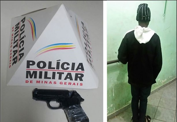 O adolescente foi apreendido pelos policiais juntamente com o simulacro de arma de fogo